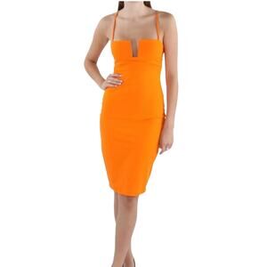 Susana Monaco Orange Square Neck Fitted Sheath Dress